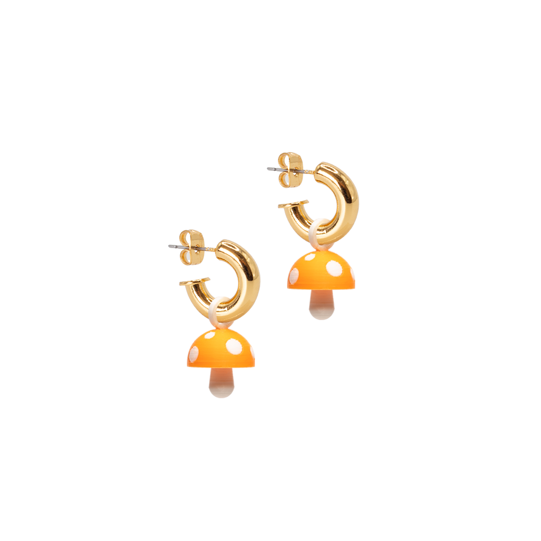 GOLD HOOPS WITH MUSHROOM CHARM