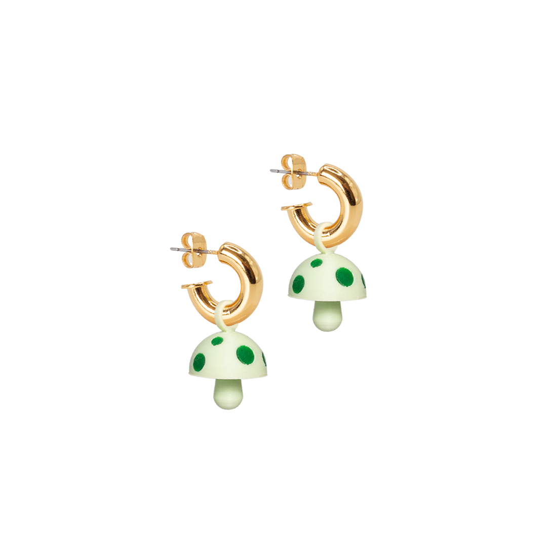 GOLD HOOPS WITH MUSHROOM CHARM