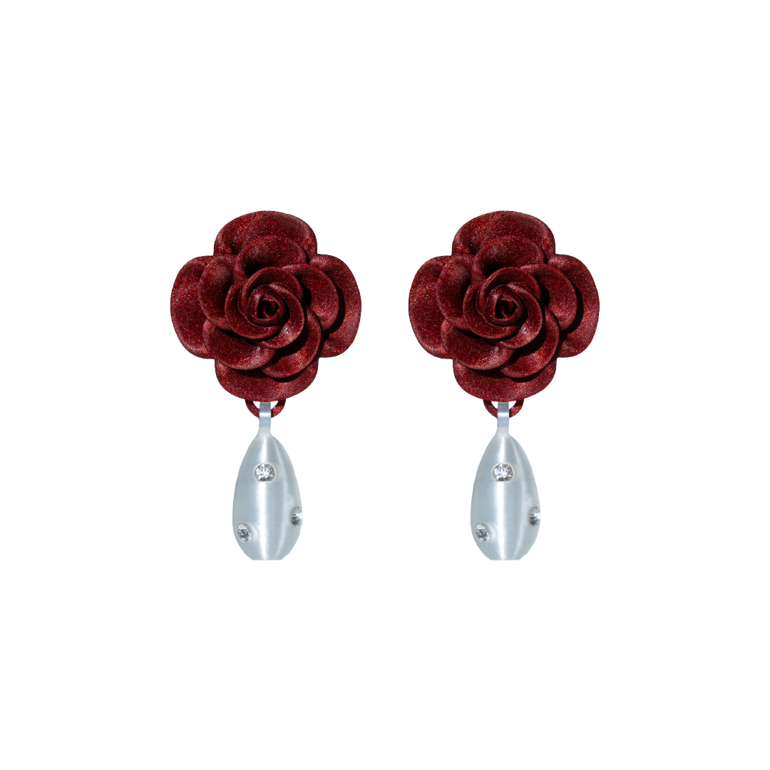 ROSE EARRINGS WITH PEARL CHARM