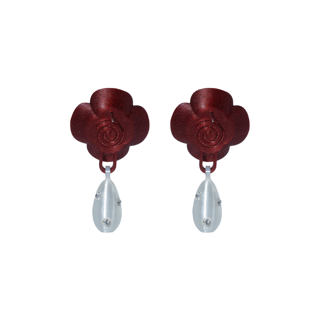 ROSE EARRINGS WITH PEARL CHARM