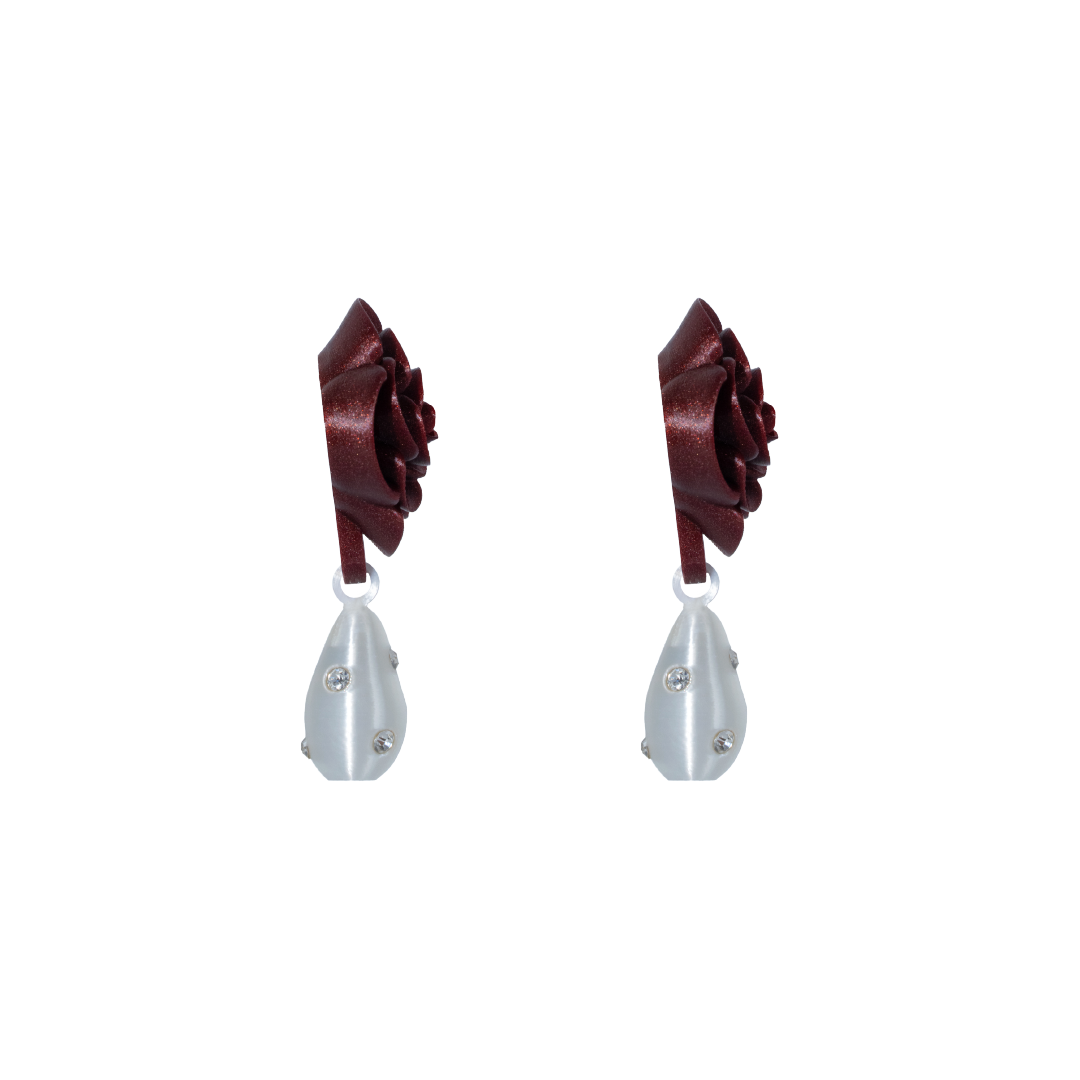 ROSE EARRINGS WITH PEARL CHARM