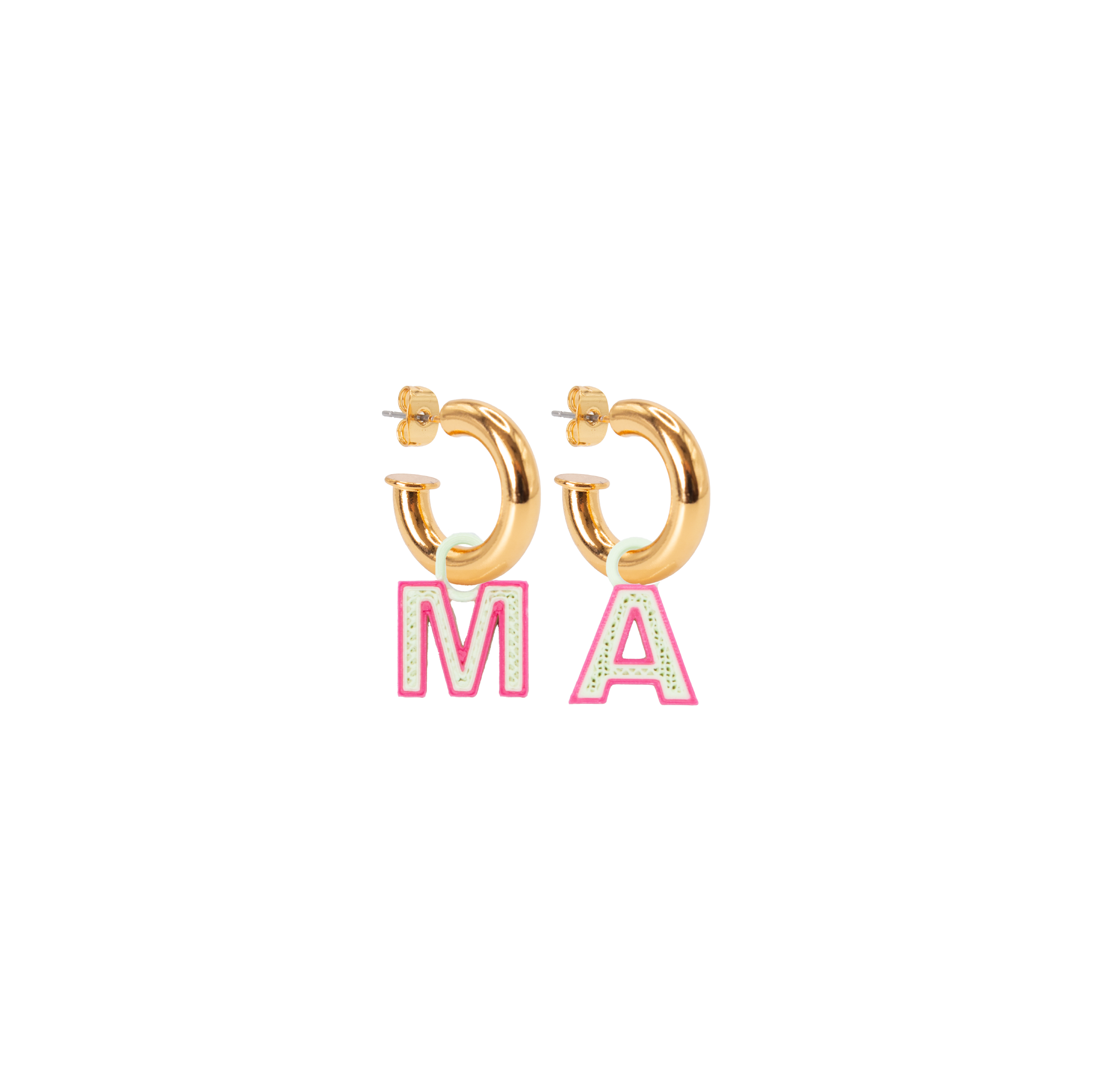 GOLD HOOPS WITH "MA" LETTERS