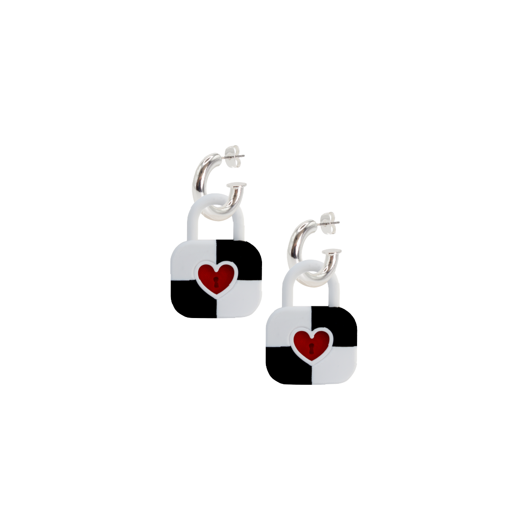 SILVER HOOPS WITH LOCK CHARM