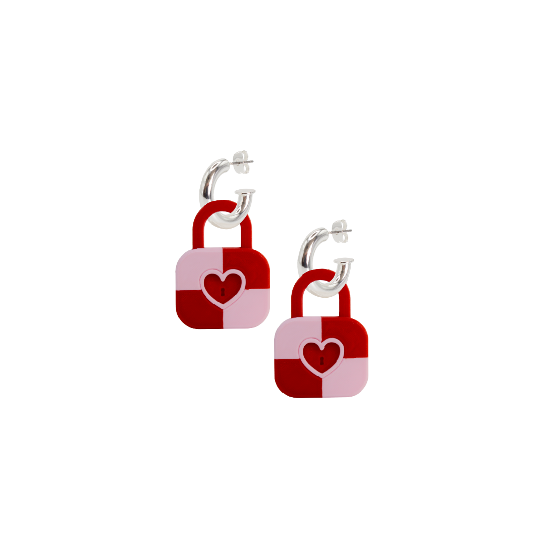 SILVER HOOPS WITH LOCK CHARM